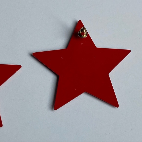 Star Earrings Patriotic Metal Red White & Blue 2” Across 4th Of July Jewelry - Picture 6 of 11